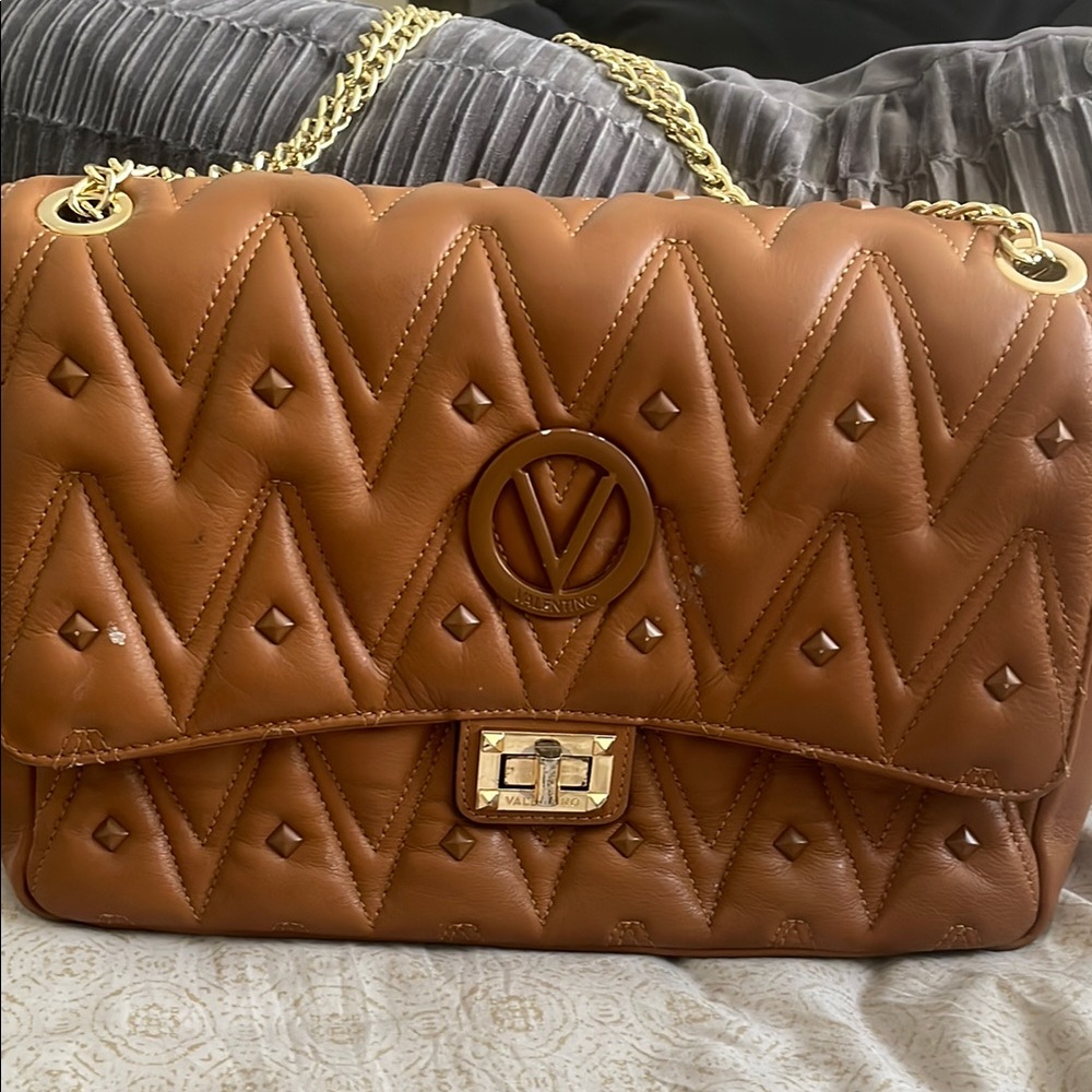 Valentino Brown Quilted Leather Chain Bag